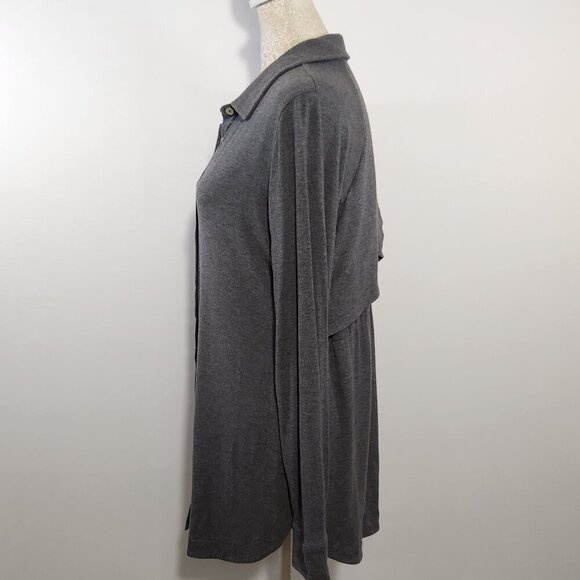 Soft Surroundings Size M Button Up Tunic Shirt Jersey Knit Cool Breeze Gray - Picture 9 of 15